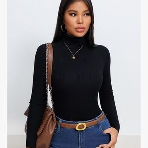 Stretch Ribbed Turtleneck Sweater Knit Pullover Lightweight Women's Sz M Comfy